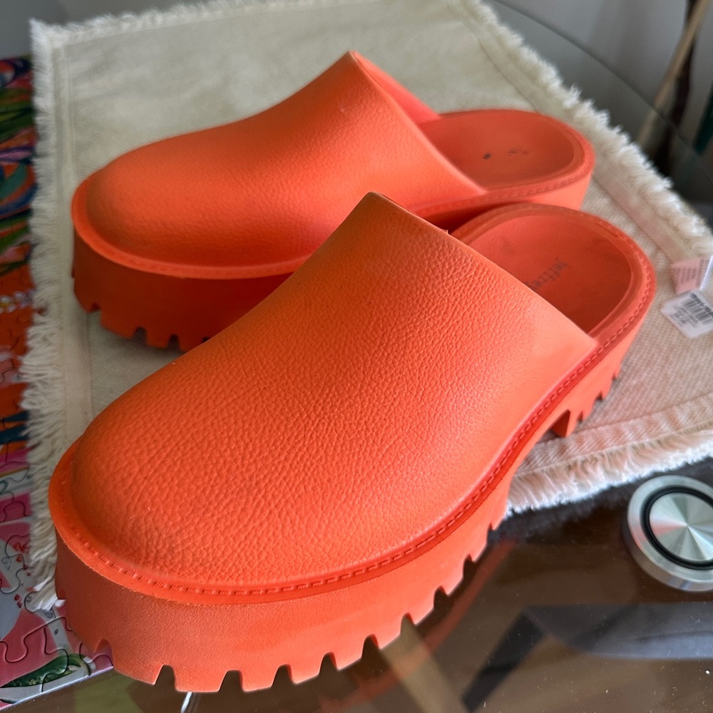 Jeffrey Campbell Bae Platform Orange Slip-On Clogs Rubber Chunky Mule - Picture 6 of 12
